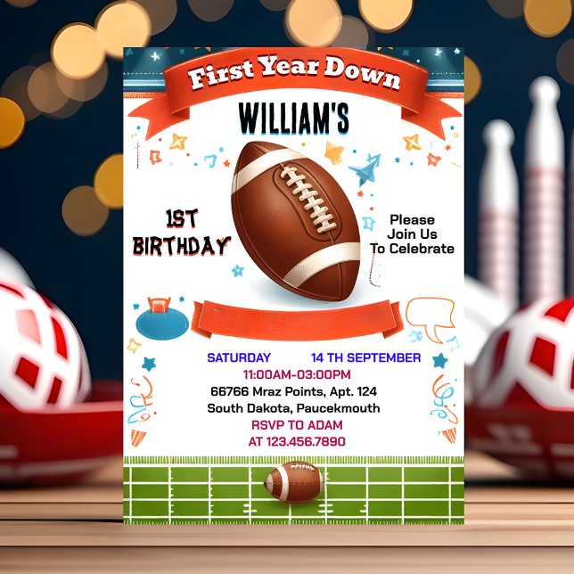 Invitation bash Sports garçons billet Football 1er anniversai (Créateur téléchargé)