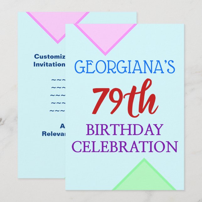 Invitation Basique, amusant "79ème anniversaire FÊTE" Invitat (Devant / Derrière)
