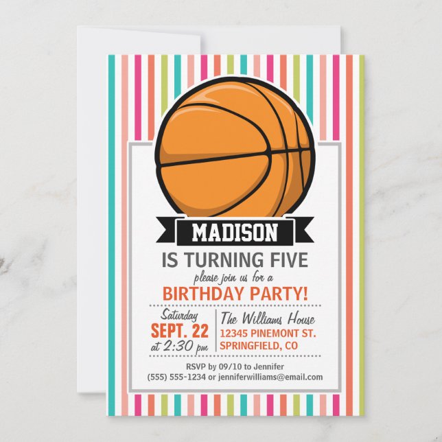 Invitation Basket-ball ; bandes colorées (Devant)