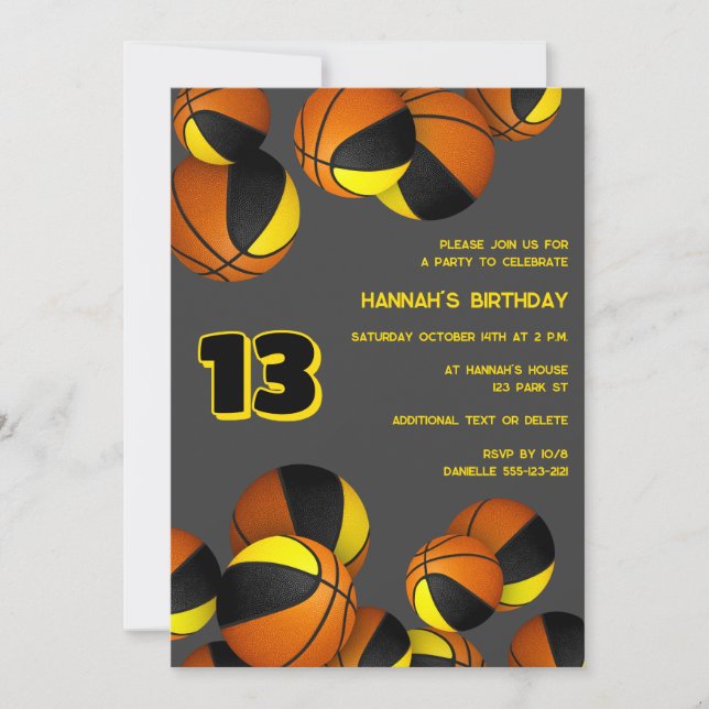 Invitation basket-ball en or noir enfants sports (Devant)