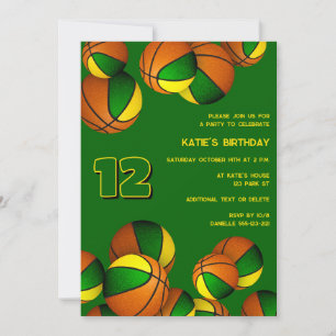 Invitation basket-ball en or vert enfants sport