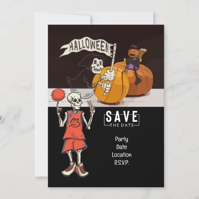 Invitation Basket-ball et fantôme Halloween (Devant)