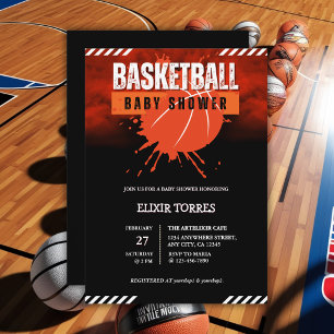 Invitation Basket-ball moderne Orange Ball Baby shower