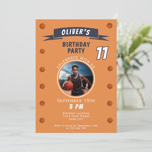 Invitation Basket-ball moderne Sports Anniversaire Photo (Debout devant)