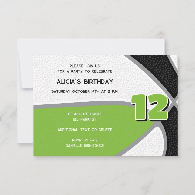 Invitation basket-ball noir vert vif filles sport (Devant)