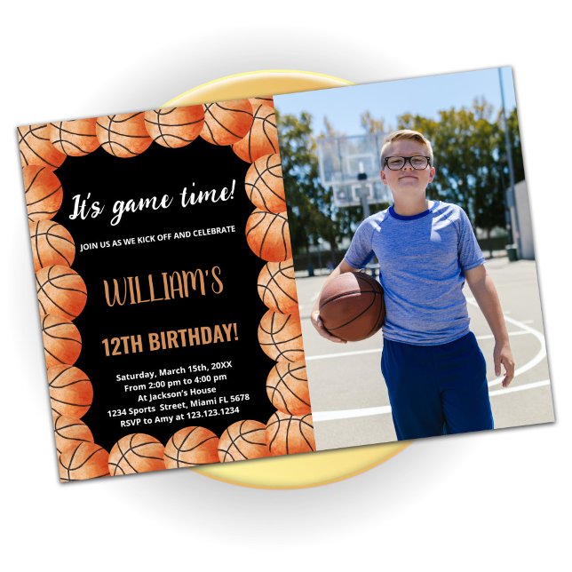 Invitation Basket Ball Orange Noir Anniversaire Avec Photo (Créateur téléchargé)