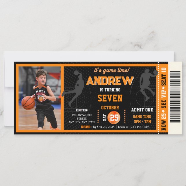 Invitation Basket-ball personnalisé Billet d'anniversaire ave (Devant)