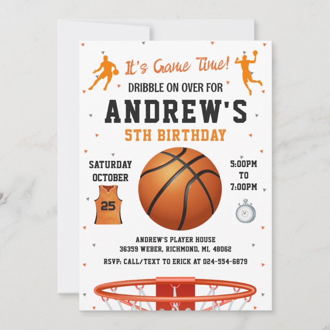 Invitation Basket-ball personnel Anniversaire avec photo (Devant)