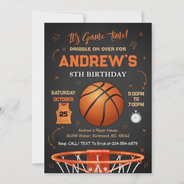 Invitation Basket-ball personnel Anniversaire avec photo (Devant)