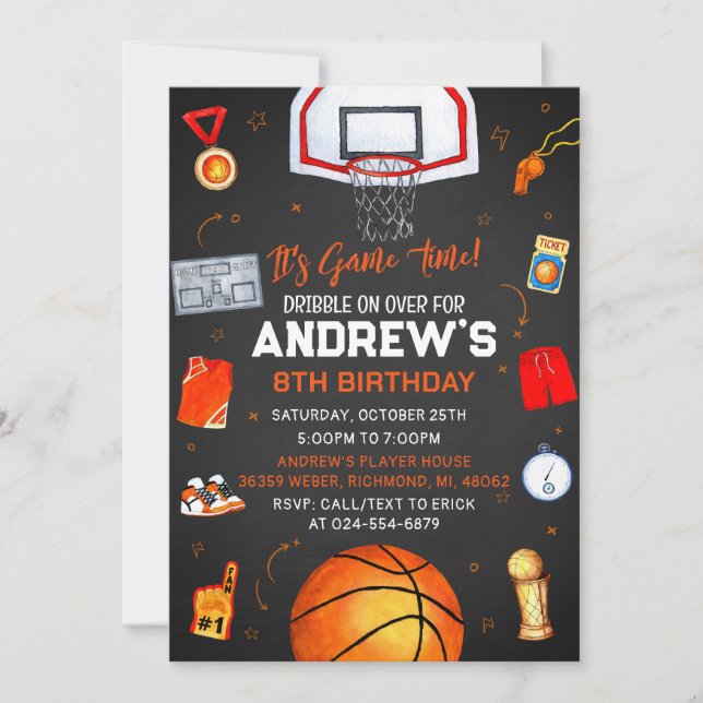 Invitation Basket-ball personnel Anniversaire avec photo (Devant)