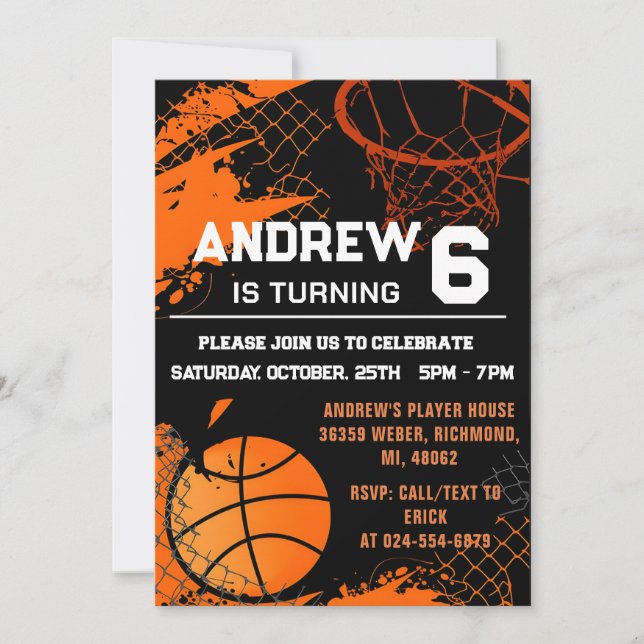Invitation Basket-ball personnel Anniversaire avec photo (Devant)