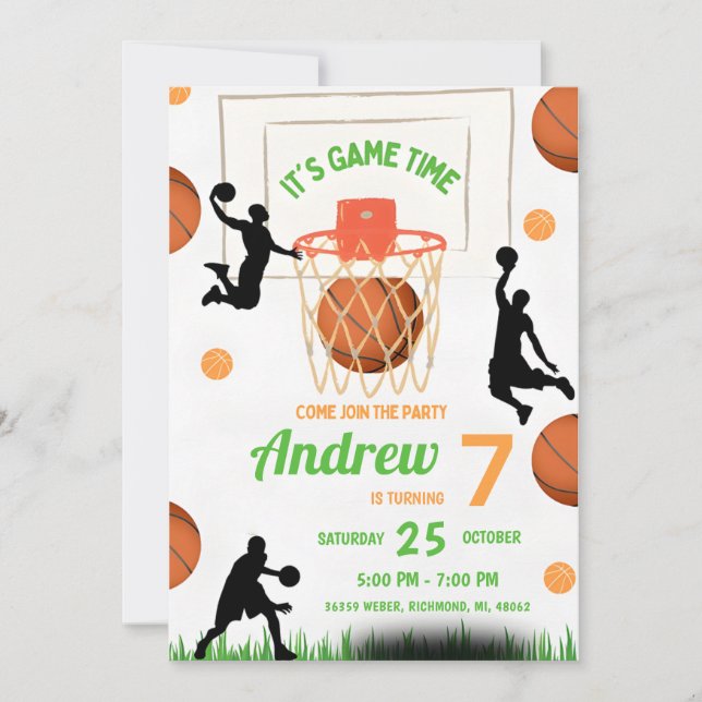 Invitation Basket-ball personnel Anniversaire avec photo pers (Devant)