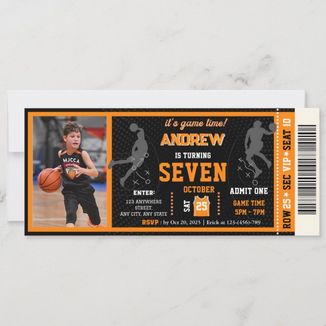 Invitation Basket-ball personnel Billet d'anniversaire avec p (Devant)