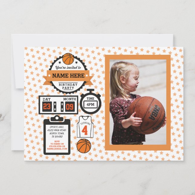 Invitation Basket-ball Photo Birthday Basket Ball Sport Party (Devant)