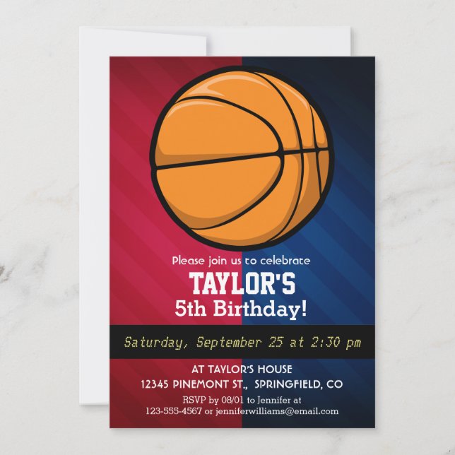 Invitation Basket-ball ; rouge, blanc et bleu (Devant)