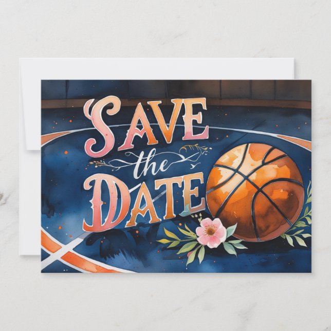 Invitation Basket-ball Sauvez la date avec basket-ball sur le (Devant)