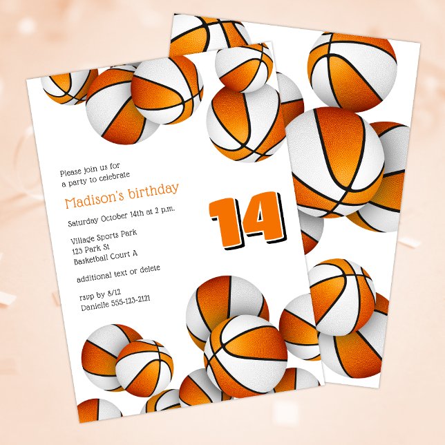 Invitation basket blanc orange filles sport (Créateur téléchargé)