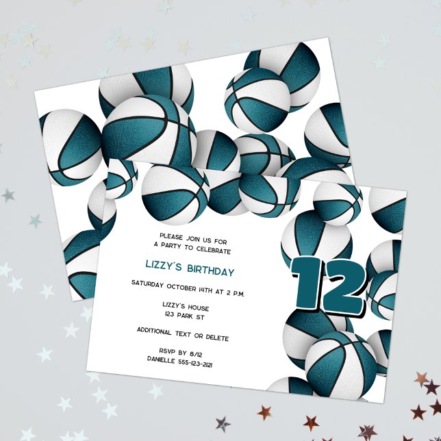 Invitation Basket blanc turquoise filles garçons fête d'anniv (Créateur téléchargé)