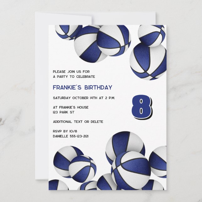Invitation basket bleu blanc enfants sport (Devant)
