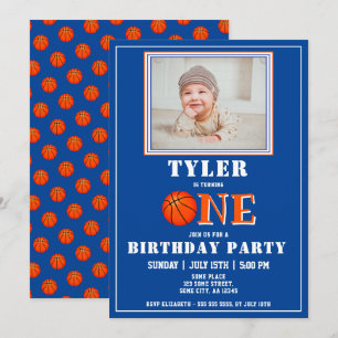 Invitation Basket Bleu Cute Photo 1er anniversaire