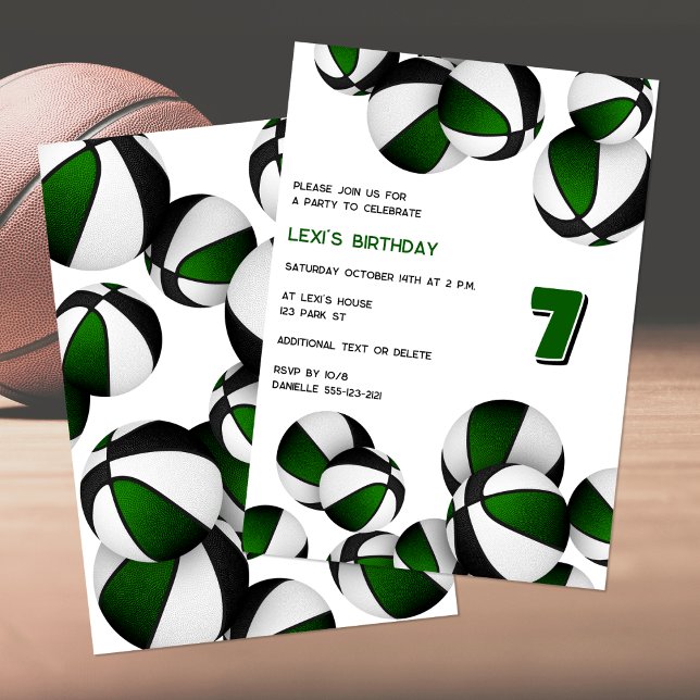 Invitation basket noir vert enfants sport (front & back views)