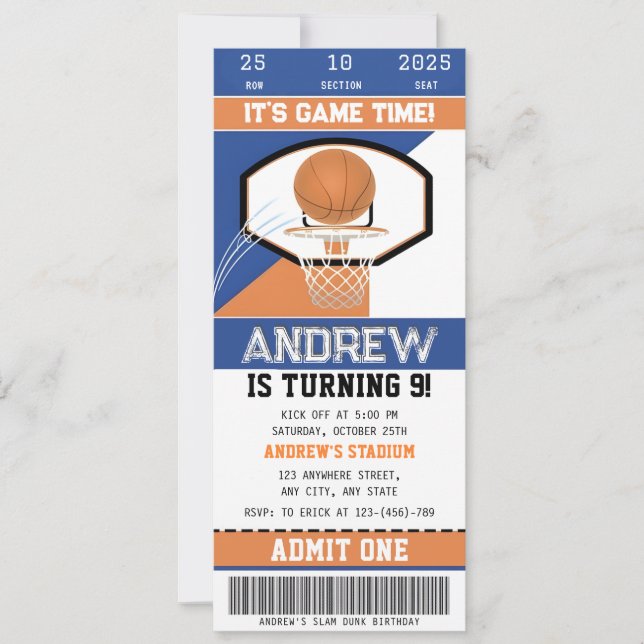 Invitation Basket personnel Courtside Billet d'anniversaire (Devant)