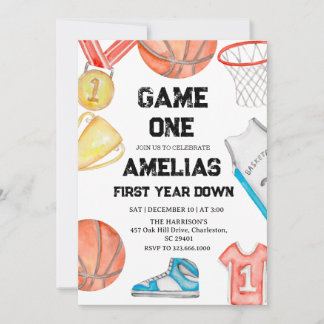 Invitation Basketball 1st Birthday American Sports Game On 