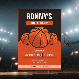 Invitation Basketball anniversaire noir orange iconique 