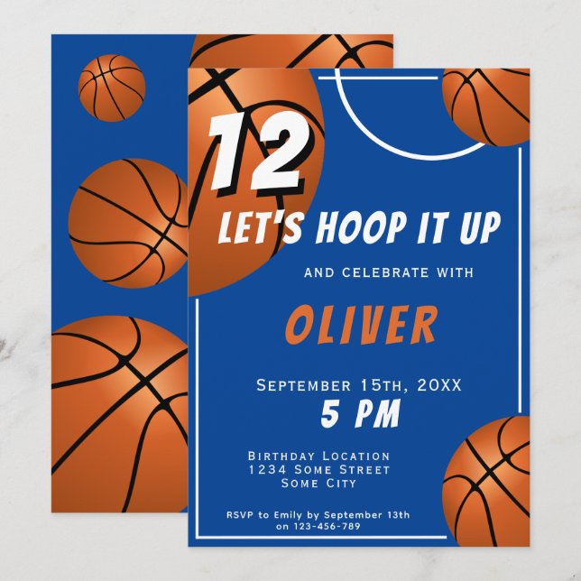Invitation Basketball Ball Fun Sports Anniversaire de enfant (Devant / Derrière)
