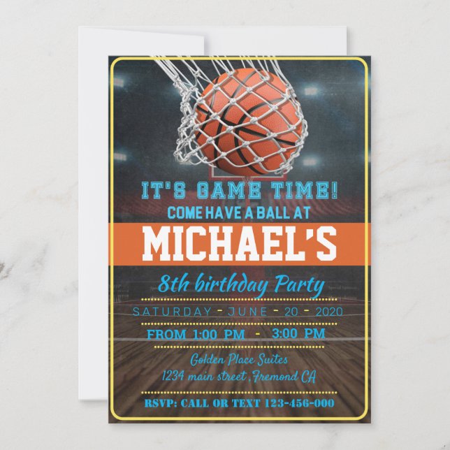 Invitation Basketball Birthday Party (Devant)