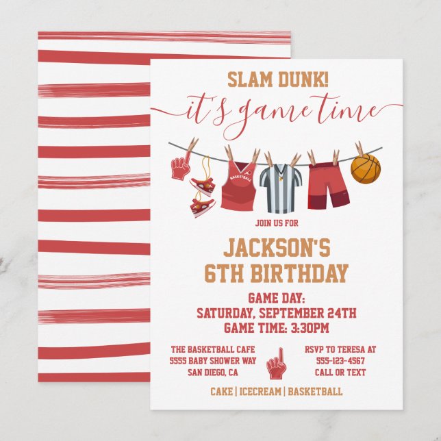 Invitation Basketball Clothesline Anniversaire fête Invitatio (Devant / Derrière)
