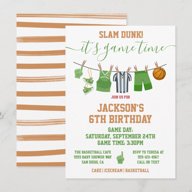 Invitation Basketball Clothesline Anniversaire fête Invitatio (Devant / Derrière)