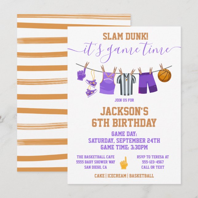 Invitation Basketball Clothesline Anniversaire fête Invitatio (Devant / Derrière)