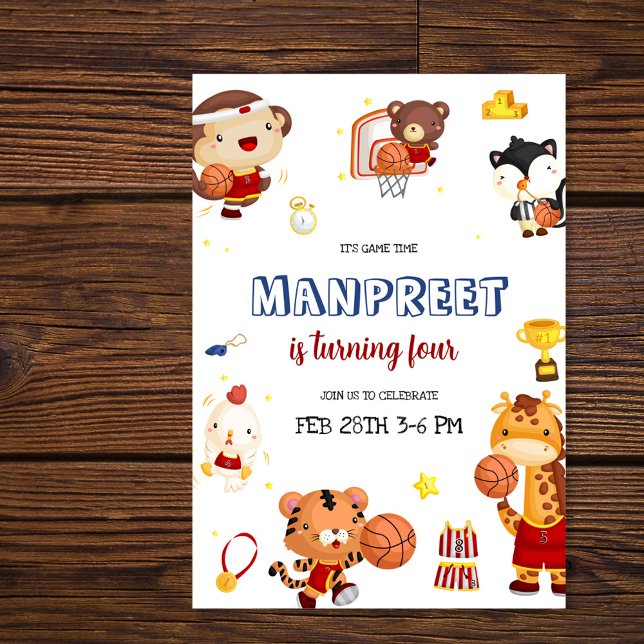 Invitation Basketball Enfants Mignons (Créateur téléchargé)