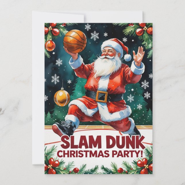 Invitation BASKETBALL fête de Noël aquarelle (Devant)