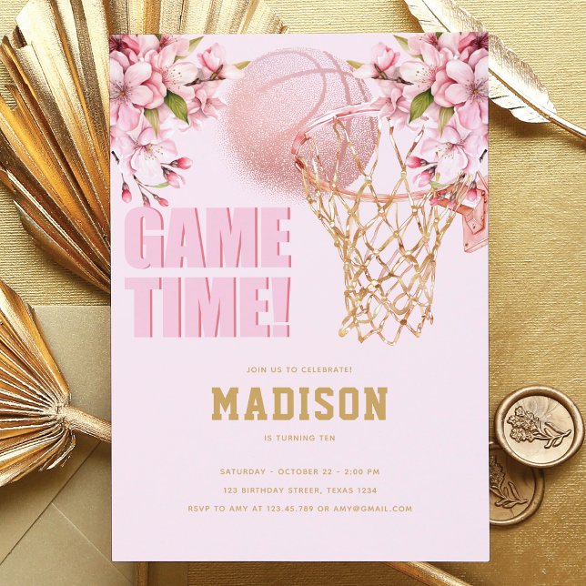 Invitation Basketball Luxury Girl Anniversaire Rose Gold (Créateur téléchargé)