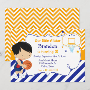 Invitation Basketball mignonne Black Cheveux garçon fête d'an