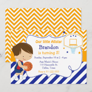 Invitation Basketball mignonne Brunette Boy Fête d'anniversai