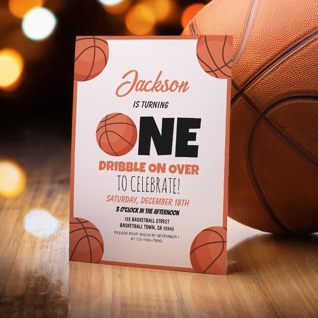 Invitation Basketball moderne mignon Sports Enfants 1er anniv (Créateur téléchargé)
