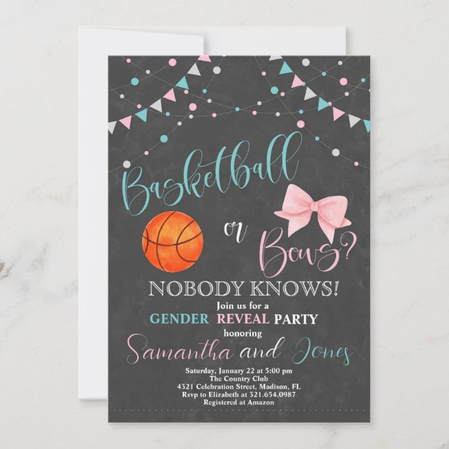 Invitation Basketball ou Bows Genre Revevela Party (Devant)