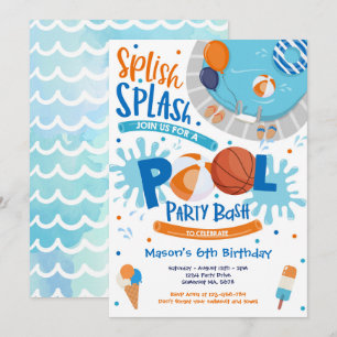 Invitation Basketball Pool Splish Splash Pool Anniversaire