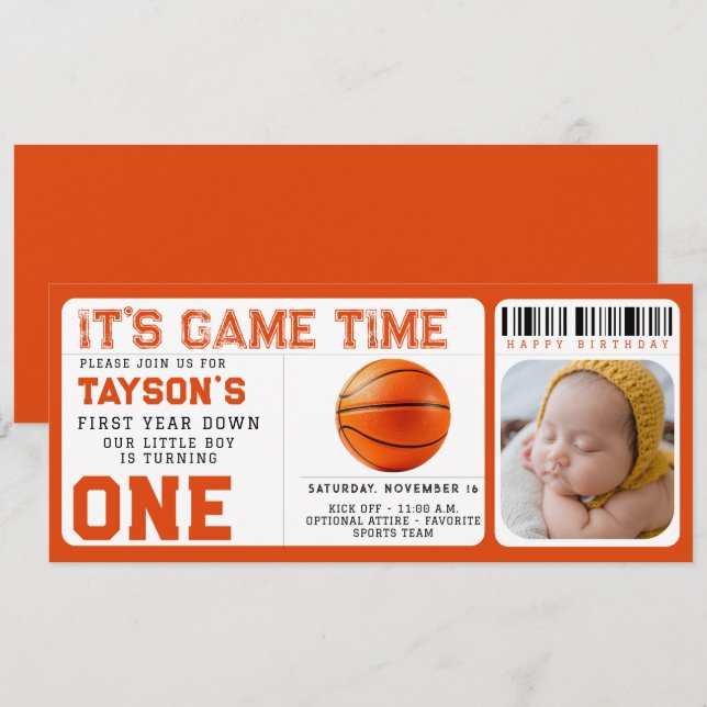 Invitation Basketball première année bas 1er anniversaire Bil (Devant / Derrière)