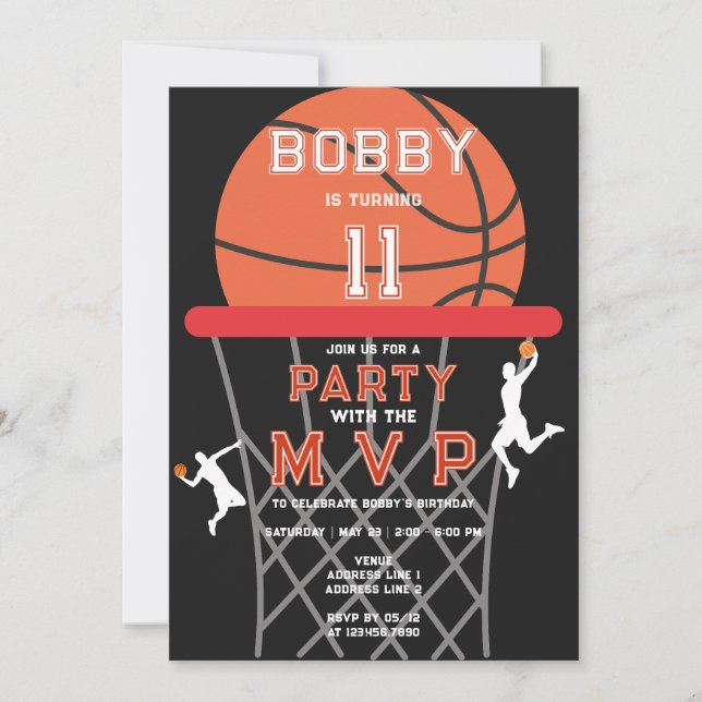 Invitation Basketball Sport Jumpman Thème Black MVP Anniversa (Devant)