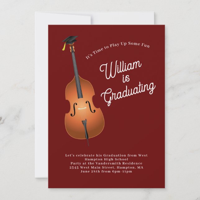 Invitation Basse Hauteur Jazz Musicien Graduation Party Musiq (Devant)