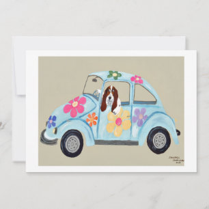 Invitation Basset Hound dans une voiture hippie