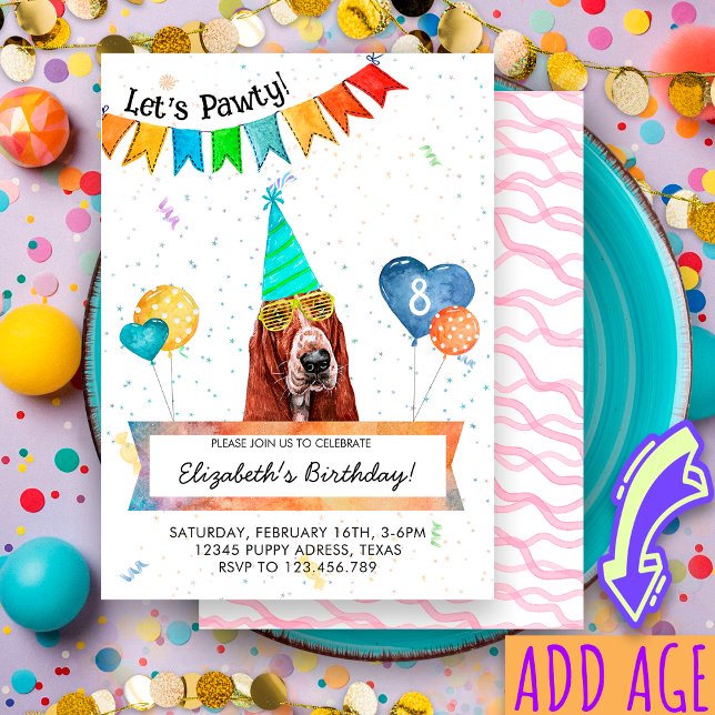 Invitation Basset Hound laisse Pawty Dog fête d'anniversaire (Créateur téléchargé)