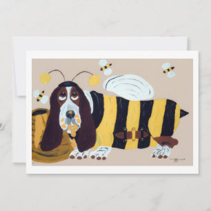 Invitation Basset Hound pillant une ruche