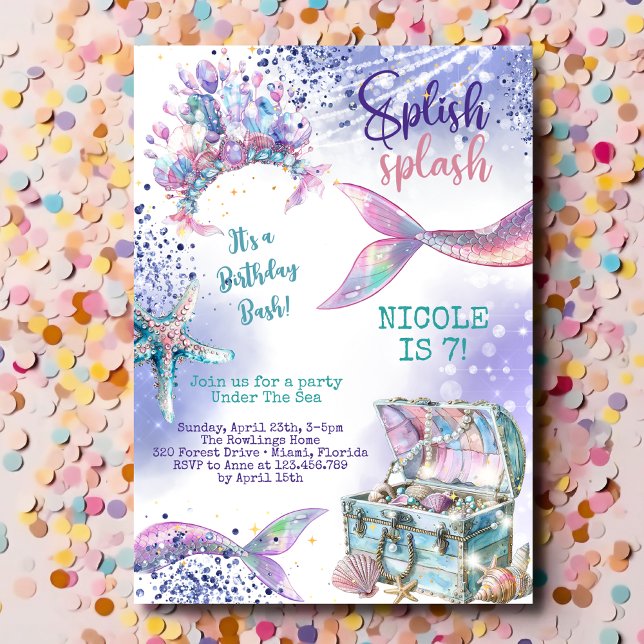 Invitation Bassin d'anniversaire de sirène magique éclaboussa (Créateur téléchargé)
