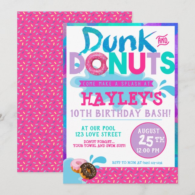 Invitation Bassin de billard en Donut avec Fête des arrosages (Devant / Derrière)