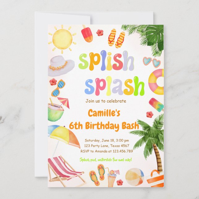 Invitation Bassin de la fête de la piscine de Splish (Devant)